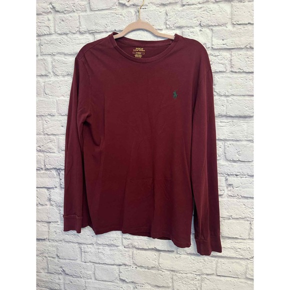 Polo Ralph Lauren Mens Long Sleeve Crew Neck T-Shirt Burgundy - Picture 1 of 7